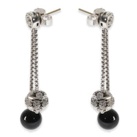 Sterling Silver Onyx and Diamond Ball Drop Earrings