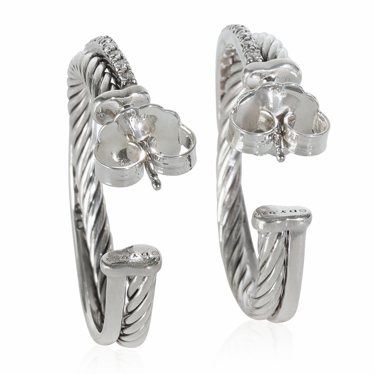 Sterling Silver Diamond Crossover Hoop Earrings