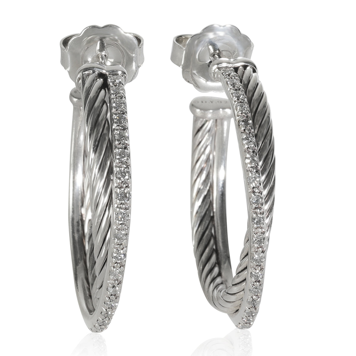Sterling Silver Diamond Crossover Hoop Earrings