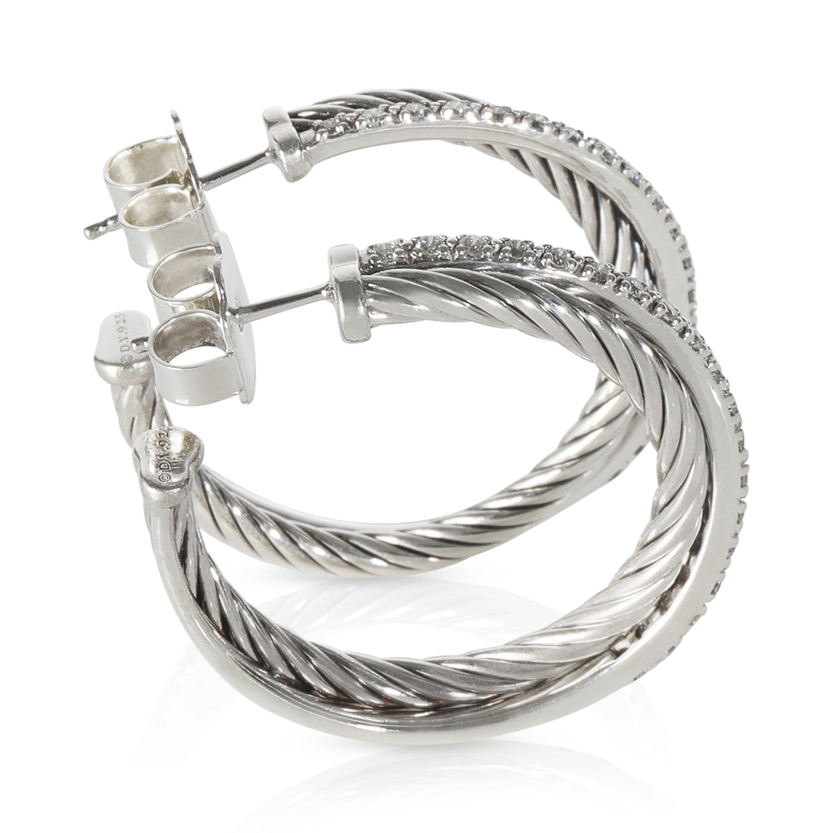 Sterling Silver Diamond Crossover Hoop Earrings