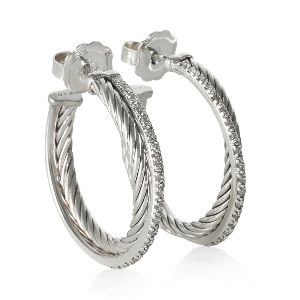 Sterling Silver Diamond Crossover Hoop Earrings