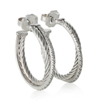 Sterling Silver Diamond Crossover Hoop Earrings