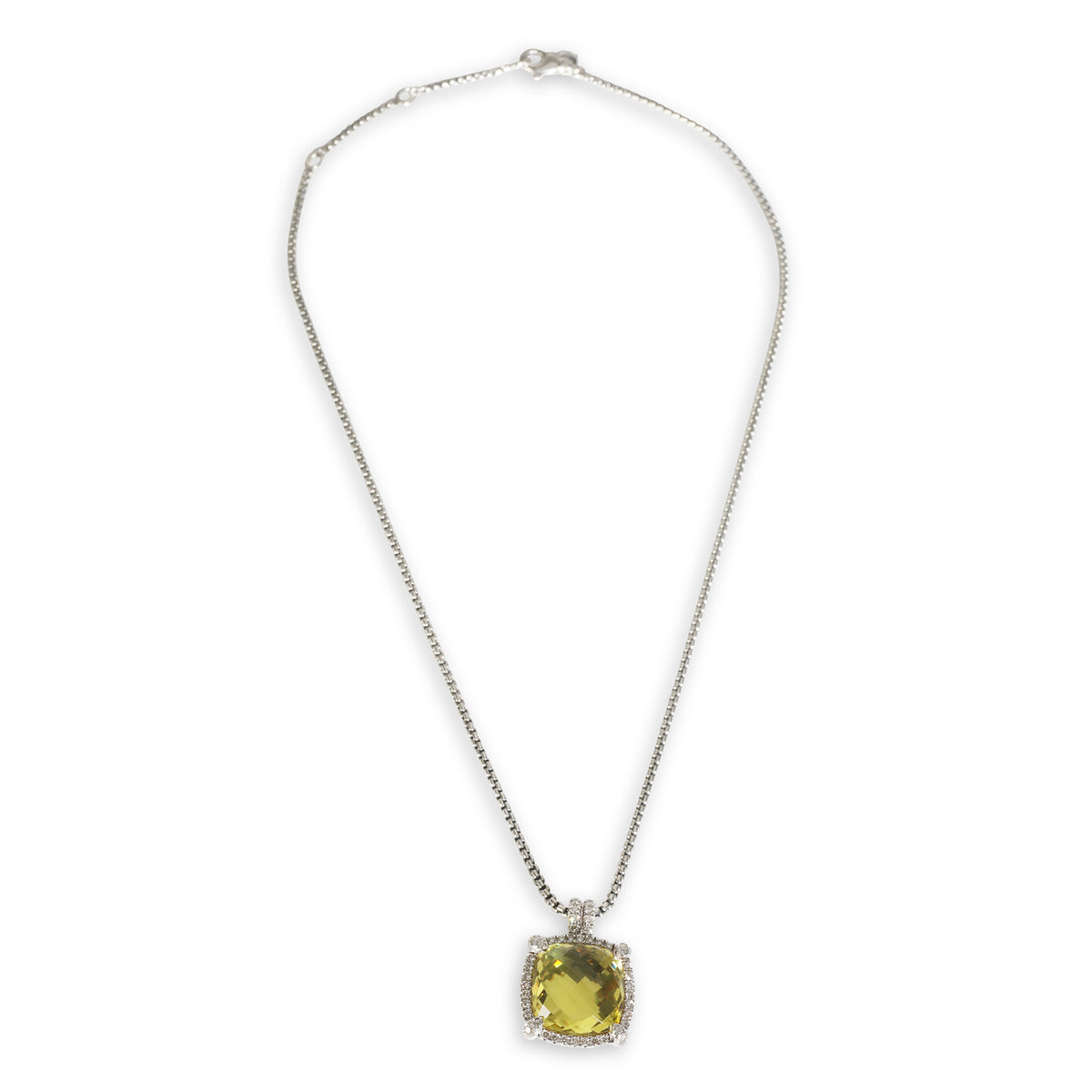 Sterling Silver Lemon Quartz and Diamond Chatelaine Pendant
