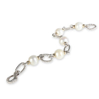 Yellow Gold & Sterling Silver Pearl Figaro Link Bracelet