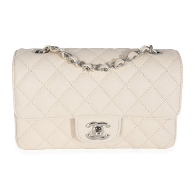 18C Beige Quilted Caviar Mini Rectangular Flap Bag