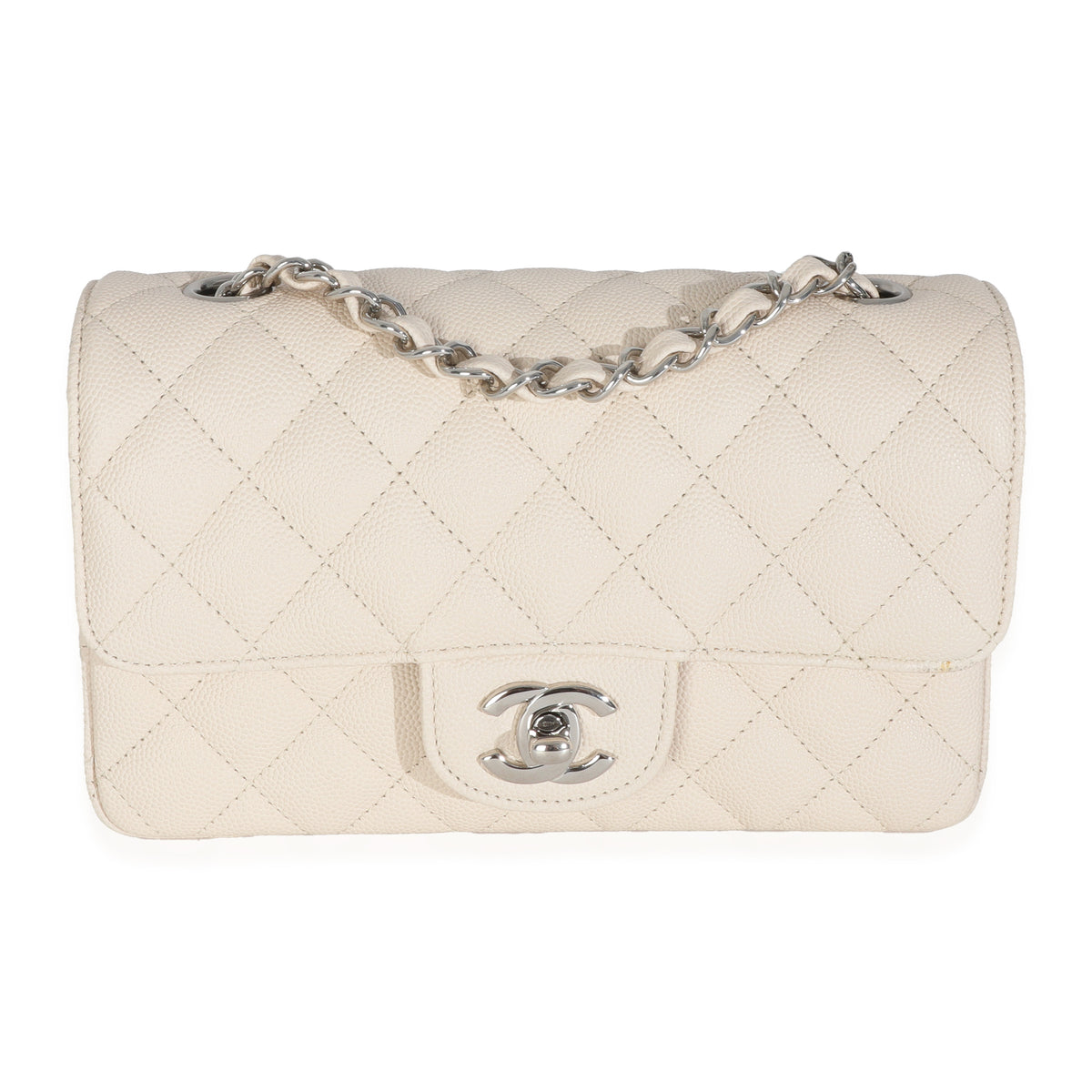 18C Beige Quilted Caviar Mini Rectangular Flap Bag