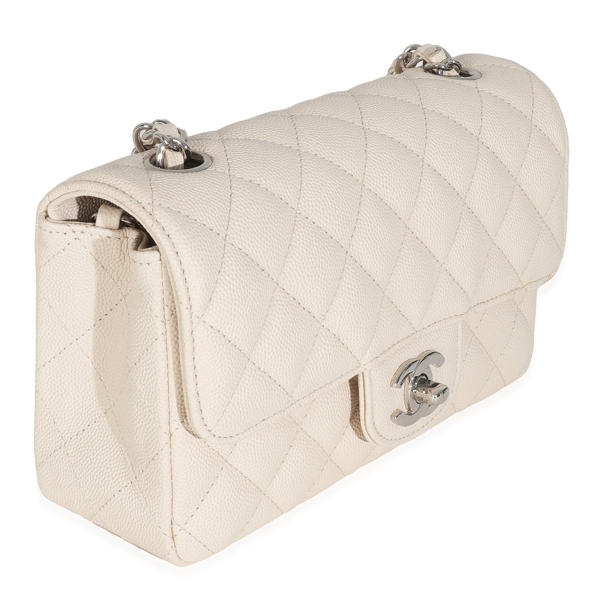 18C Beige Quilted Caviar Mini Rectangular Flap Bag