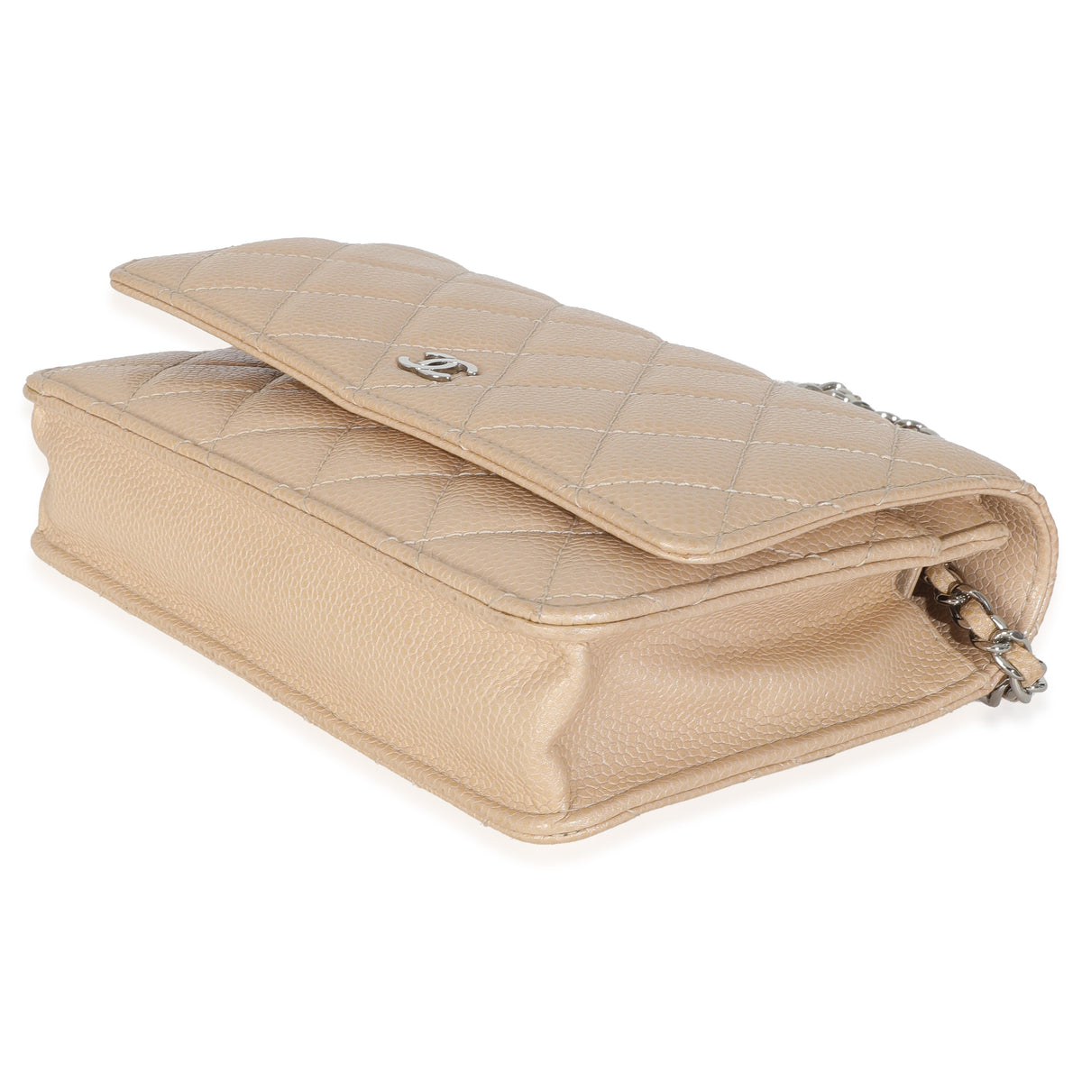 15C Beige Quilted Caviar Classic Wallet On Chain