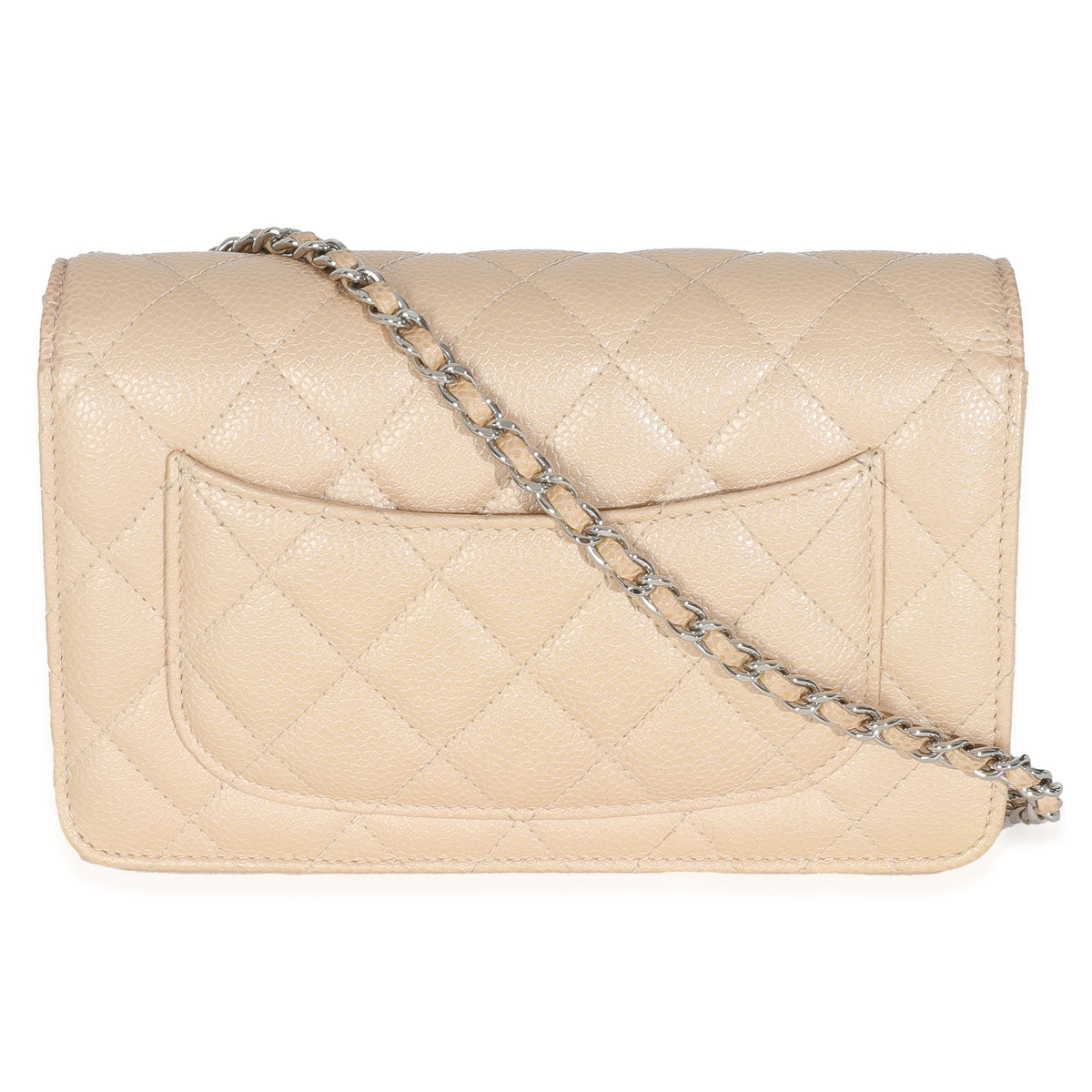 15C Beige Quilted Caviar Classic Wallet On Chain