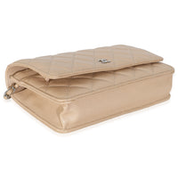 15C Beige Quilted Caviar Classic Wallet On Chain