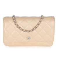15C Beige Quilted Caviar Classic Wallet On Chain