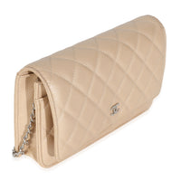 15C Beige Quilted Caviar Classic Wallet On Chain
