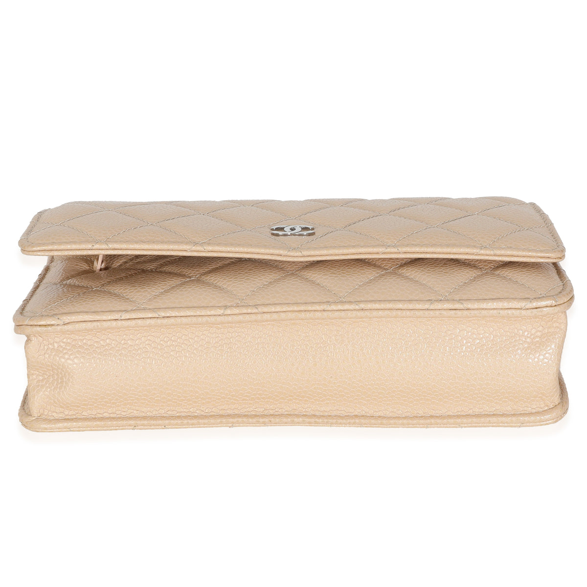 15C Beige Quilted Caviar Classic Wallet On Chain