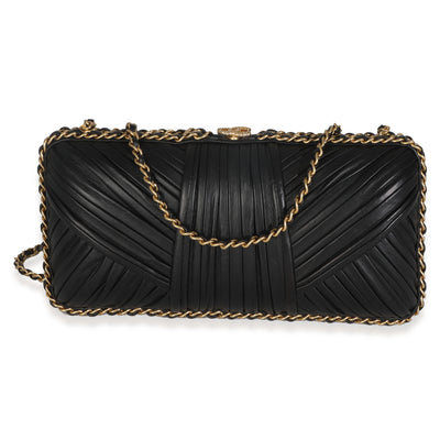 Black Pleated Lambskin Chain Around Clutch