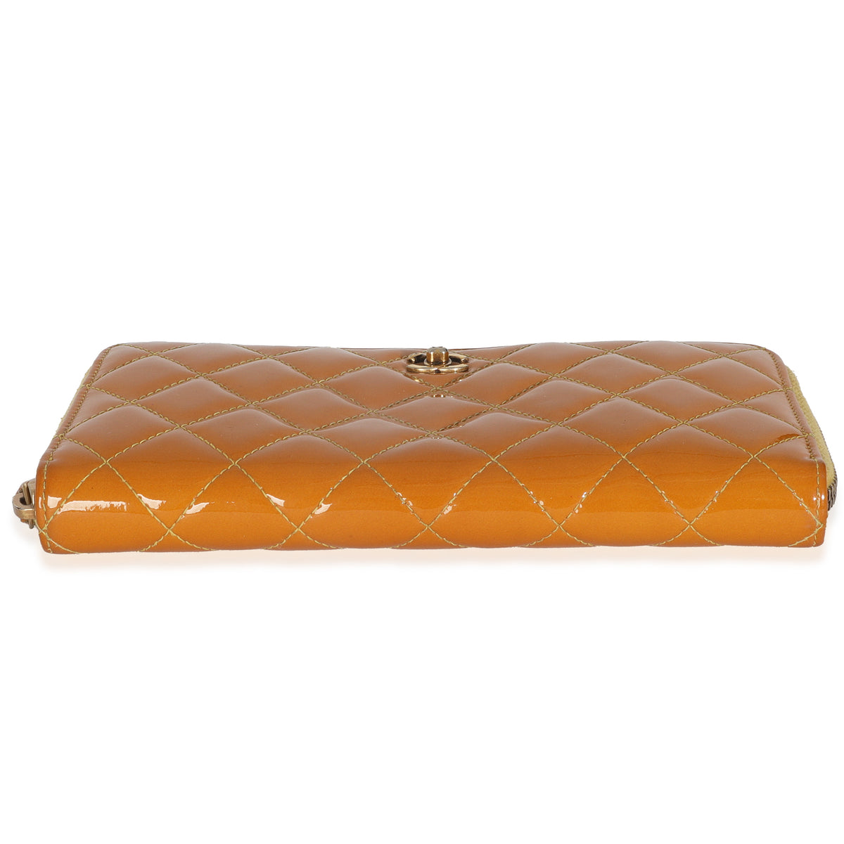 Chanel Yellow Quilted Patent Brilliant Zip Around Wallet Handbag av