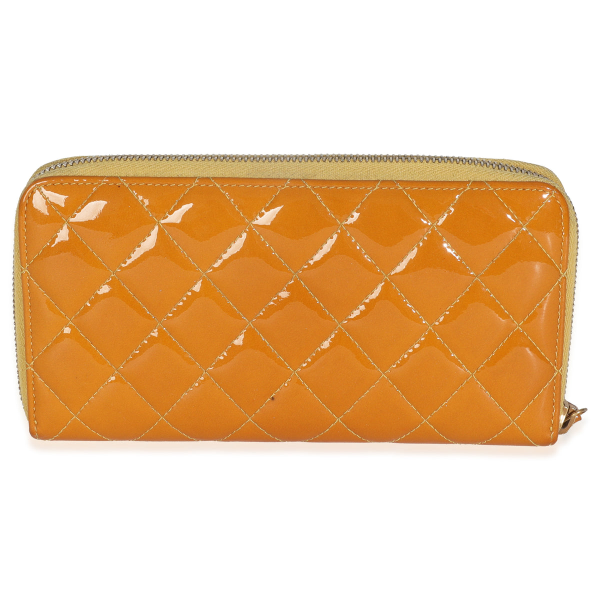 Chanel Yellow Quilted Patent Brilliant Zip Around Wallet Handbag bv