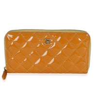 Chanel Yellow Quilted Patent Brilliant Zip Around Wallet Handbag fv