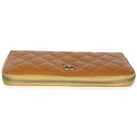 Chanel Yellow Quilted Patent Brilliant Zip Around Wallet Handbag stamp