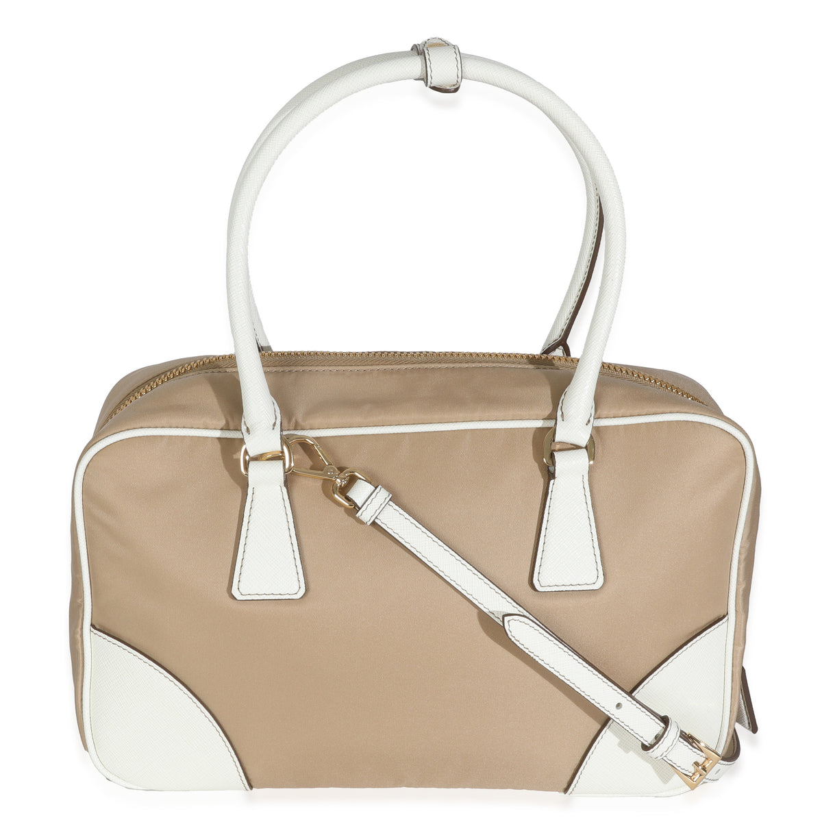 Prada Beige White Re Nylon Saffiano Medium Re Edition 1978 Handbag bv
