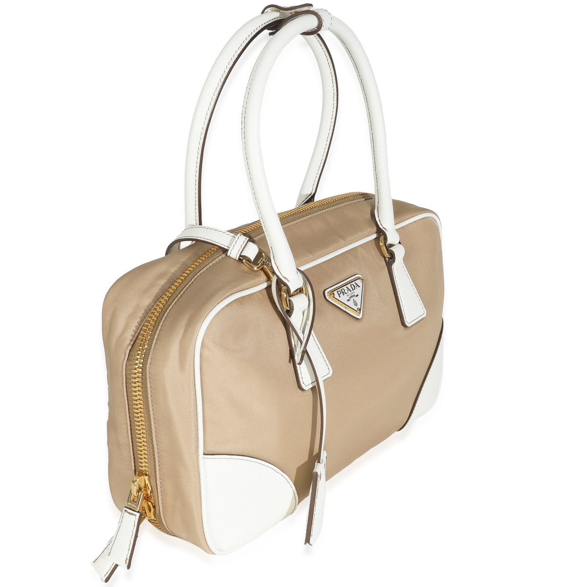 Prada Beige White Re Nylon Saffiano Medium Re Edition 1978 Handbag pv