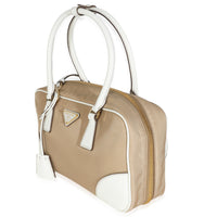 Prada Beige White Re Nylon Saffiano Medium Re Edition 1978 Handbag sv