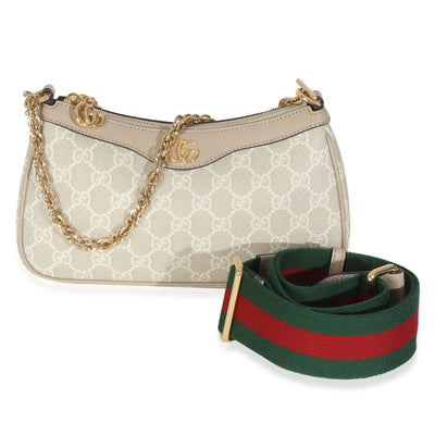 White GG Supreme Monogram Textured Dollar Calfskin Web Small Ophidia Bag