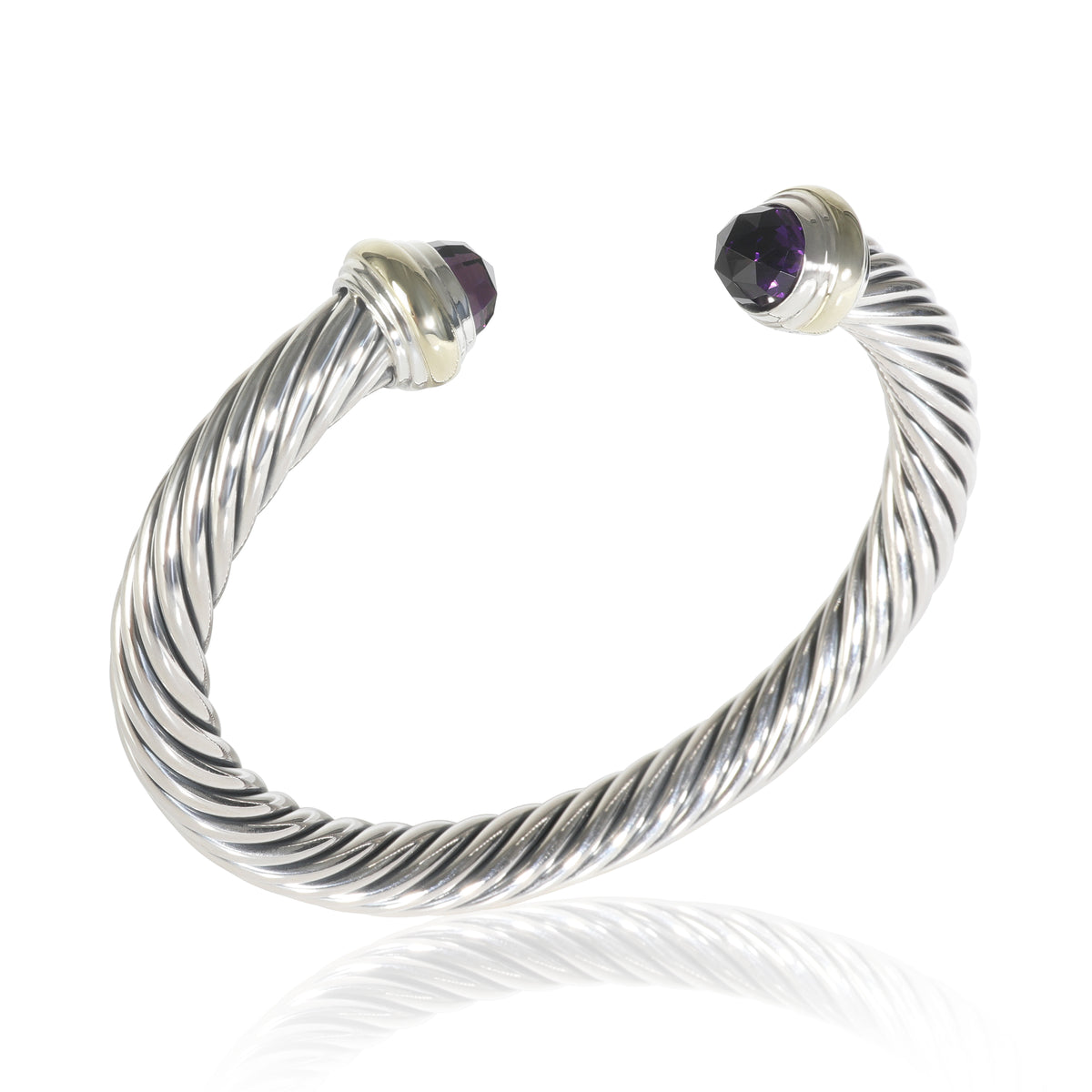 Yellow Gold & Sterling Silver Amethyst Cable Classic Bracelet