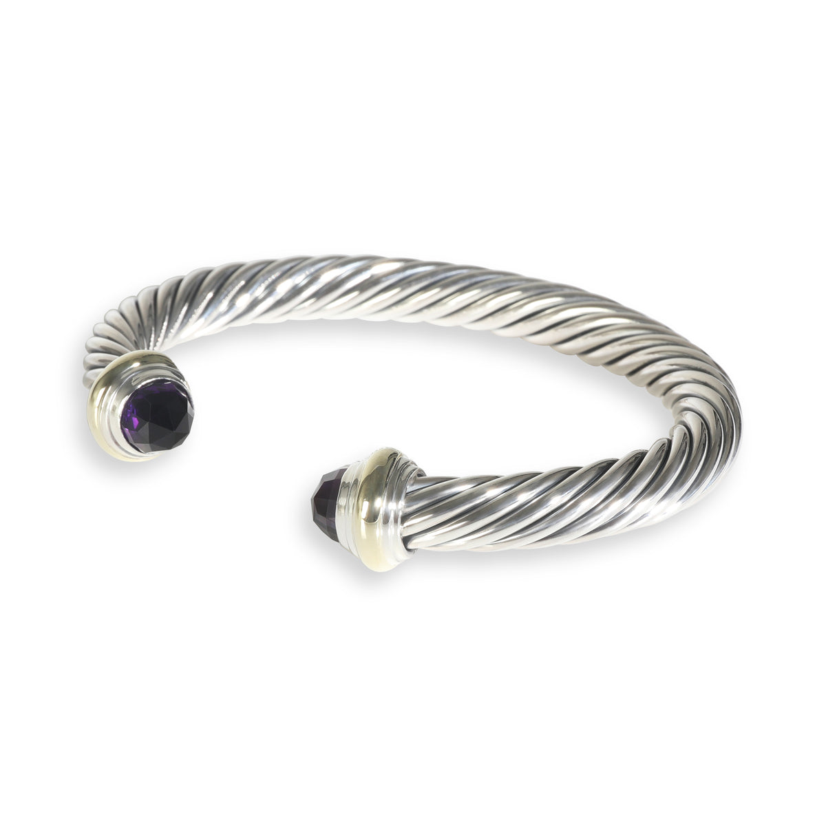 Yellow Gold & Sterling Silver Amethyst Cable Classic Bracelet