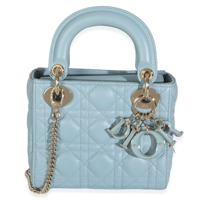 Cloud Blue Lambskin Cannage Mini Lady Dior