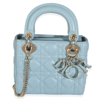 Cloud Blue Lambskin Cannage Mini Lady Dior