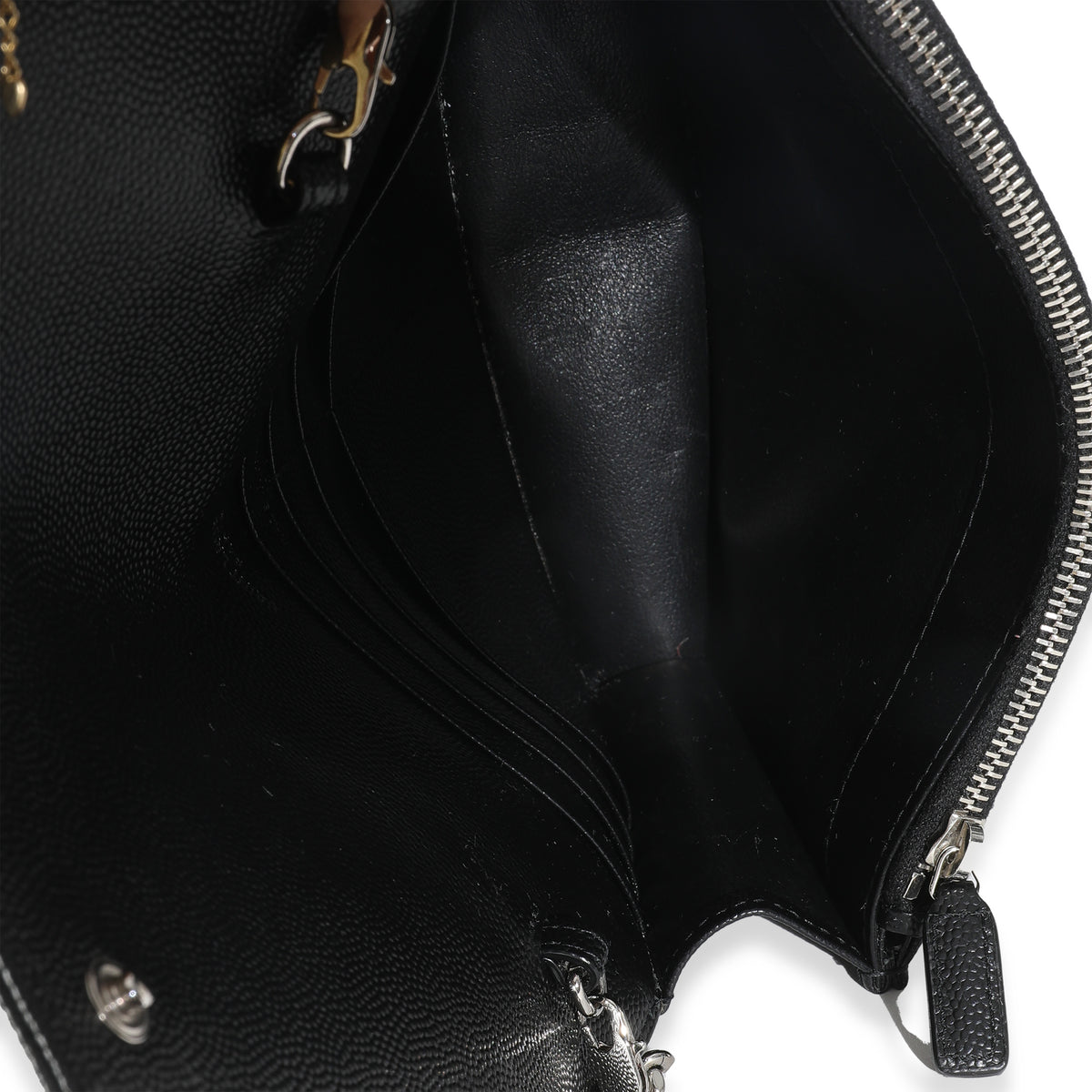 Black Grain De Poudre Matelasse Chevron Monogram Envelope Chain Wa