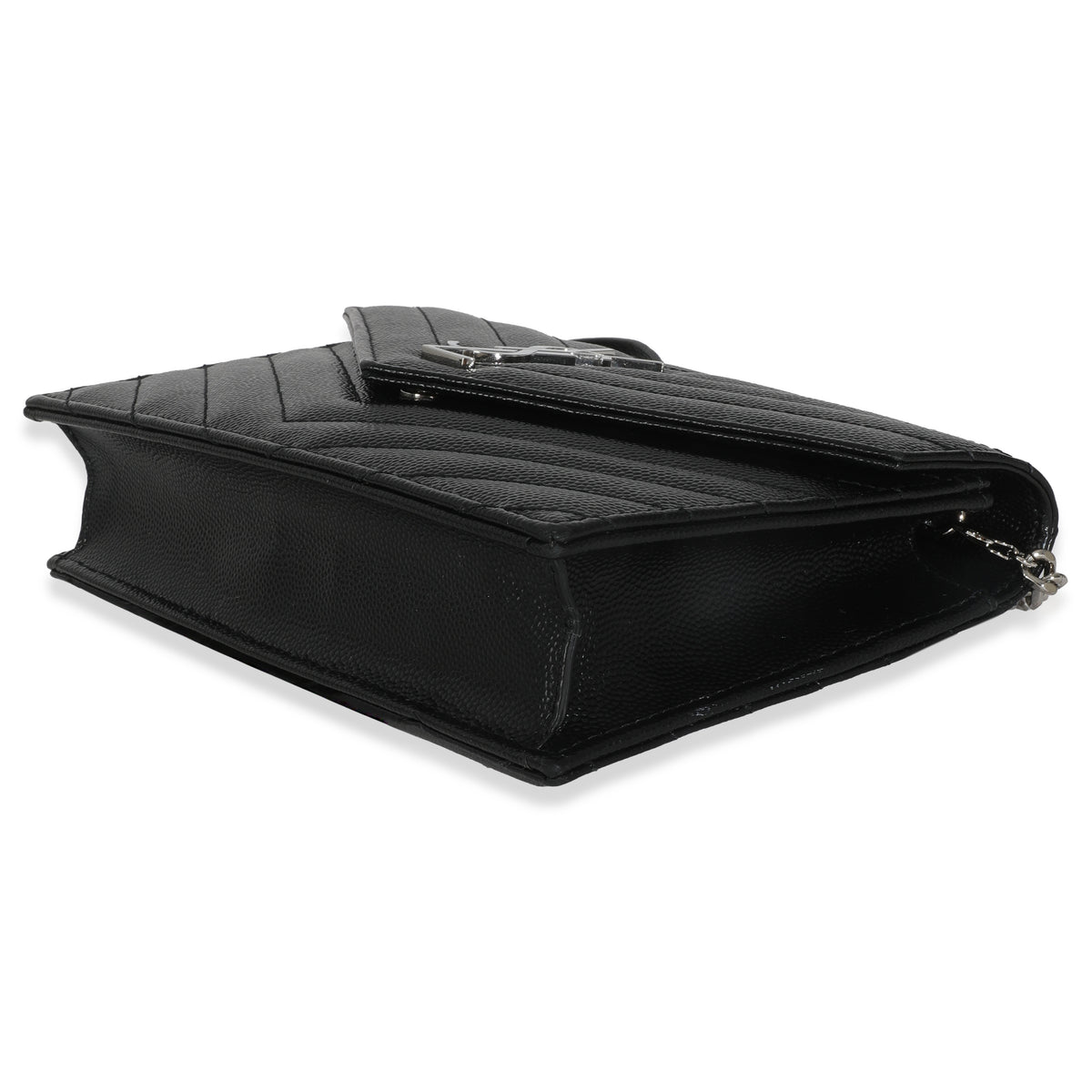 Black Grain De Poudre Matelasse Chevron Monogram Envelope Chain Wa