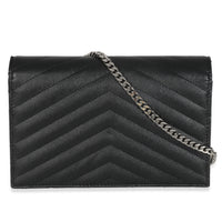Black Grain De Poudre Matelasse Chevron Monogram Envelope Chain Wa