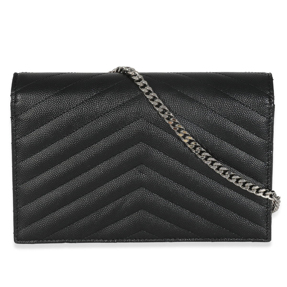 Black Grain De Poudre Matelasse Chevron Monogram Envelope Chain Wa