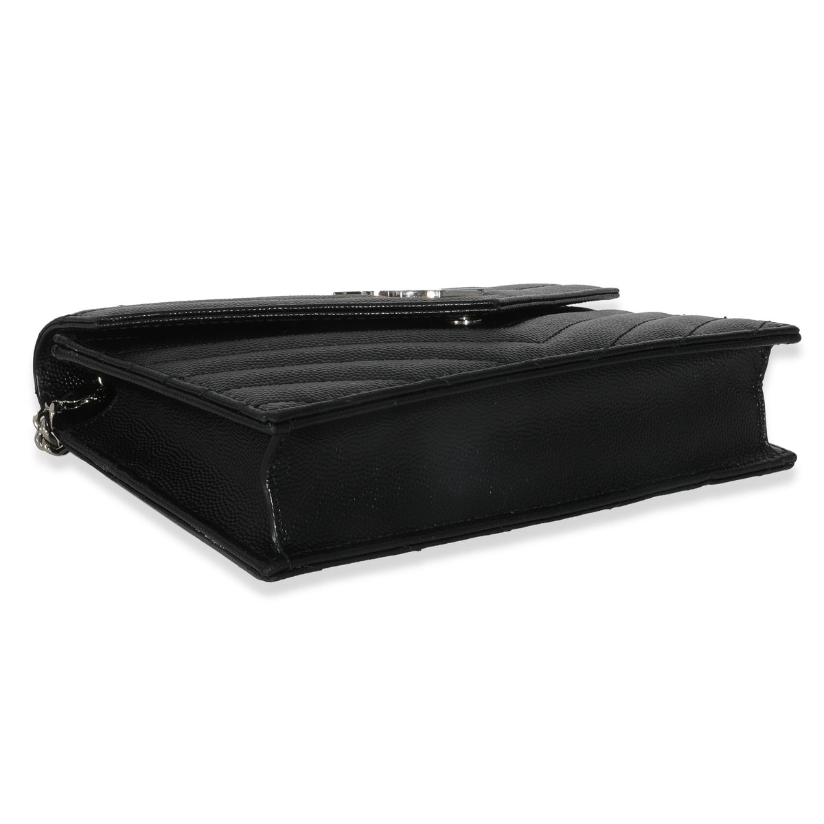 Black Grain De Poudre Matelasse Chevron Monogram Envelope Chain Wa