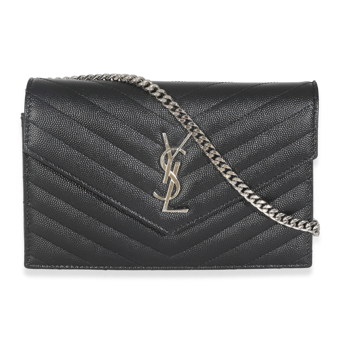 Black Grain De Poudre Matelasse Chevron Monogram Envelope Chain Wa