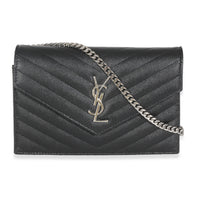 Black Grain De Poudre Matelasse Chevron Monogram Envelope Chain Wa