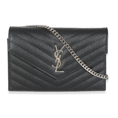 Black Grain De Poudre Matelasse Chevron Monogram Envelope Chain Wa
