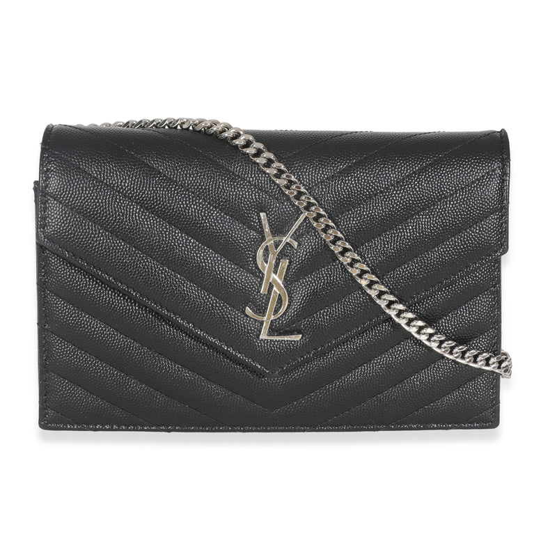 Black Grain De Poudre Matelasse Chevron Monogram Envelope Chain Wa