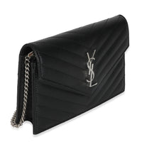 Black Grain De Poudre Matelasse Chevron Monogram Envelope Chain Wa