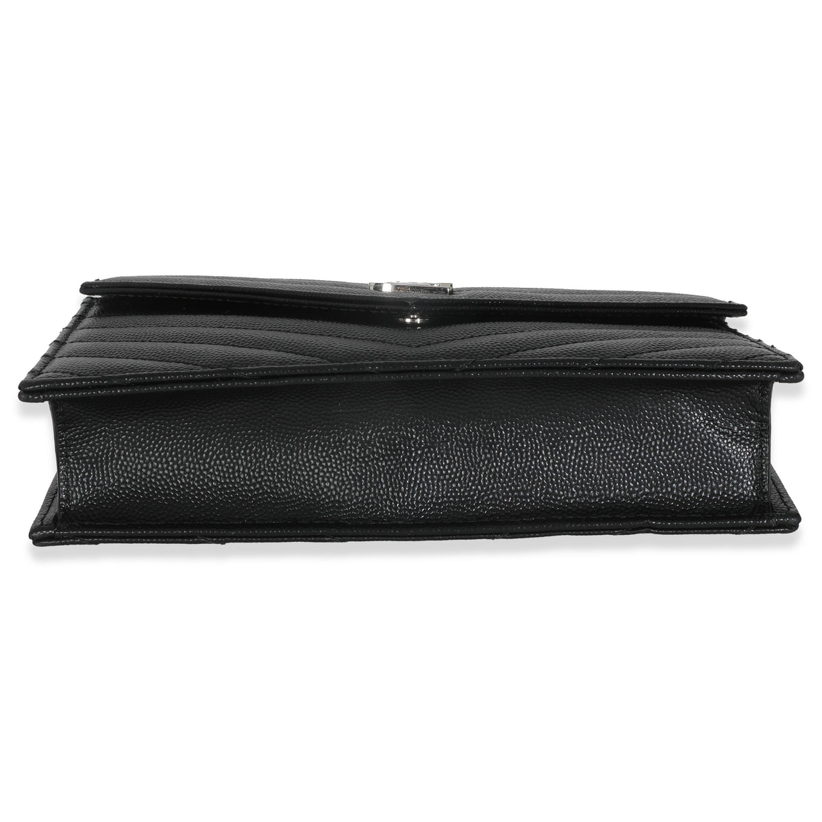 Black Grain De Poudre Matelasse Chevron Monogram Envelope Chain Wa