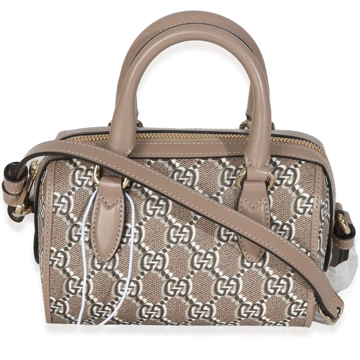 Taupe GG Shadow Monogram Super Mini Ophidia Bowler Bag