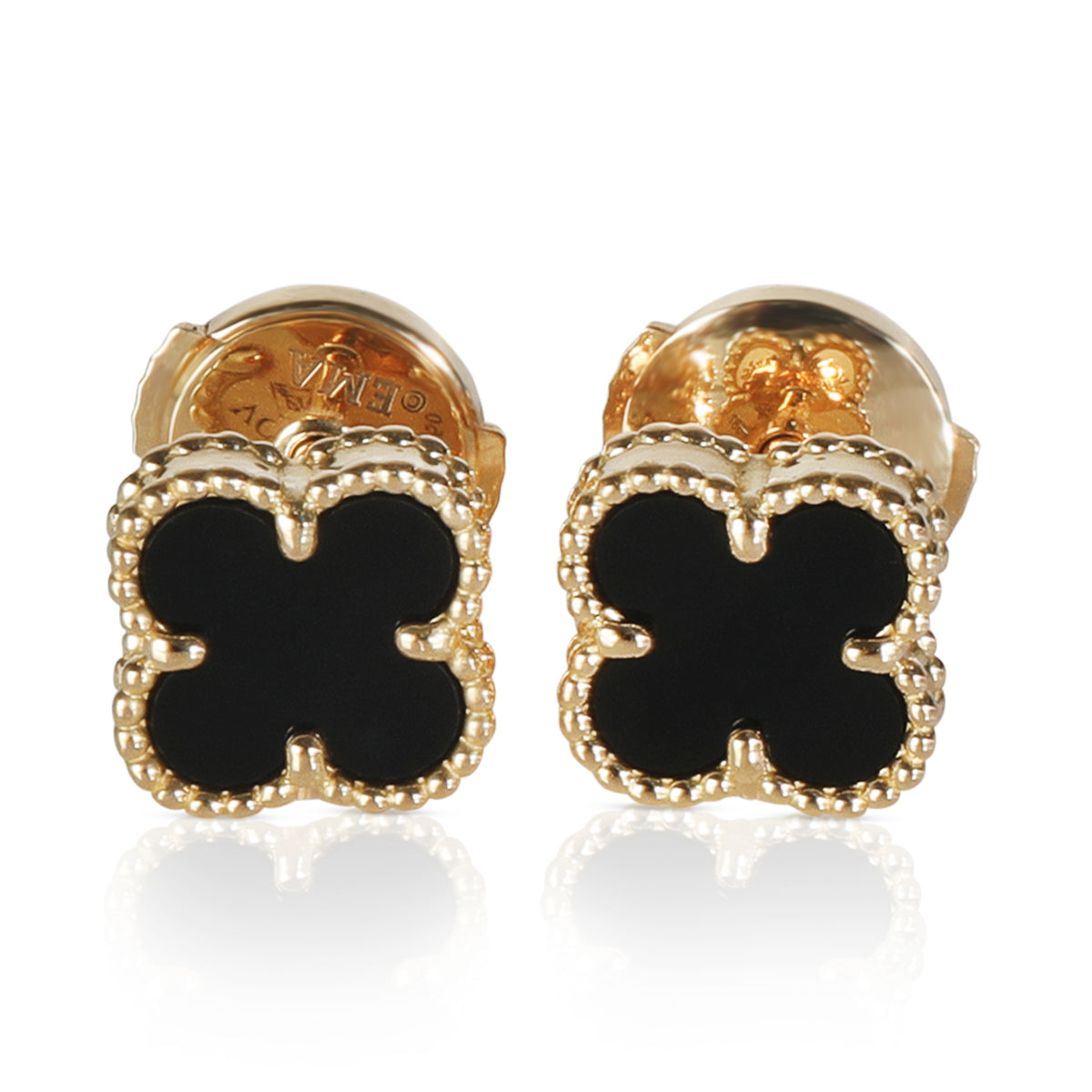 Yellow Gold Onyx Sweet Alhambra Earrings