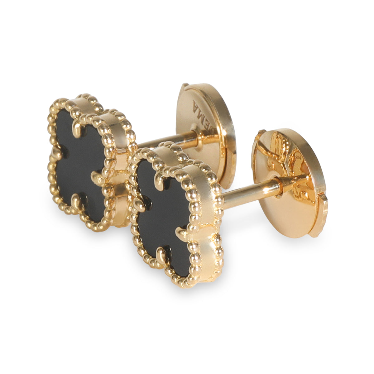 Yellow Gold Onyx Sweet Alhambra Earrings