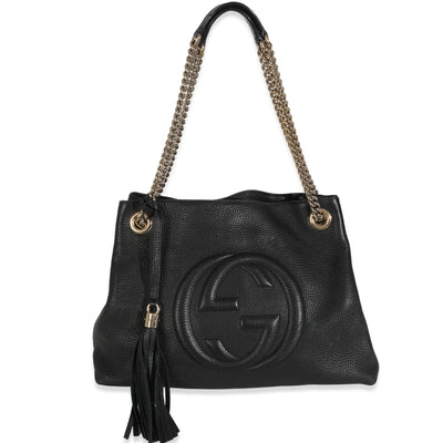 Black Pebbled Calfskin Medium Soho Chain Shoulder Bag