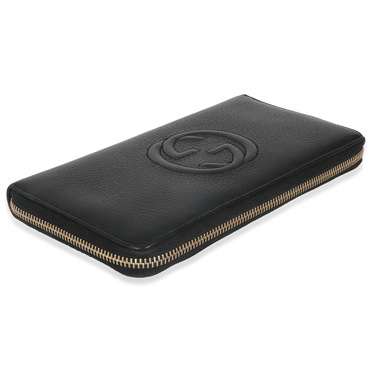 Black Pebbled Calfskin Soho Zip Around Wallet