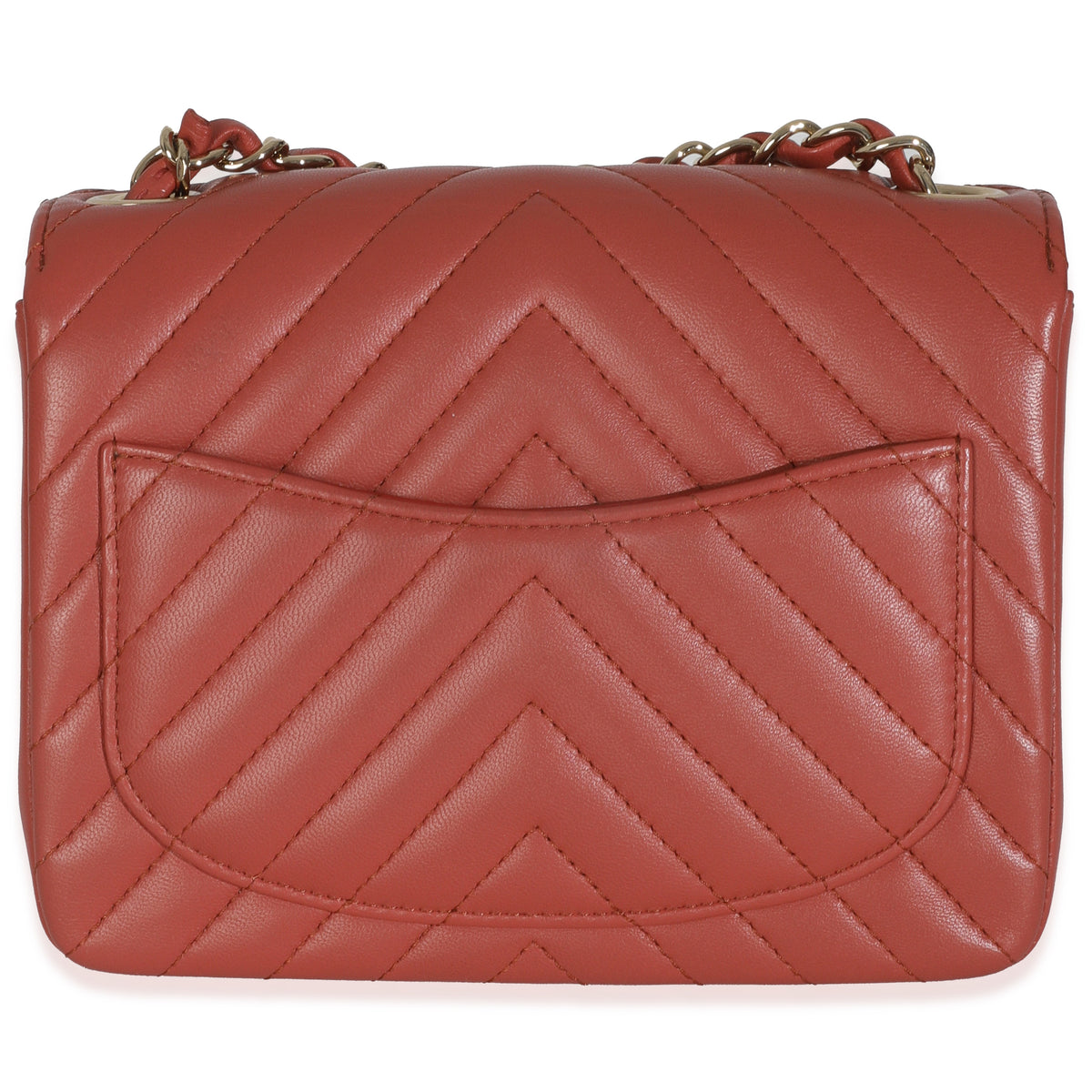 Coral Chevron Calfskin Quilted Mini Square Flap Bag