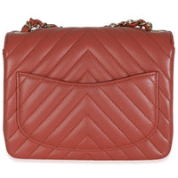 Coral Chevron Calfskin Quilted Mini Square Flap Bag