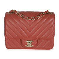 Coral Chevron Calfskin Quilted Mini Square Flap Bag