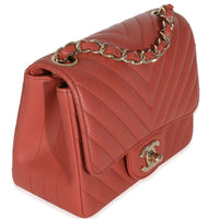 Coral Chevron Calfskin Quilted Mini Square Flap Bag